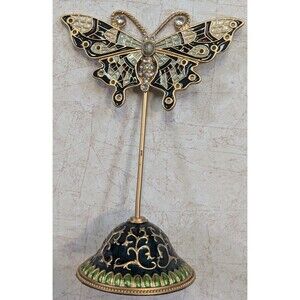 Enamel and Rhinestone Butterfly Earring Holder Green 6" Vintage